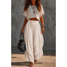Boutique Juji Bohem Stil Buldan Katmanlı Cepli Ekru Şalvar