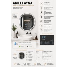 Akay Dizayn Banyo Aynası - AYN02 - Yuvarlak LED Işıklı,bluetooth, Buhar Önleyici Isıtıcılı