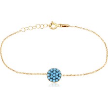 Emiliano Jewellery Emılıano Jewellery Turkuaz Taşlı Altın Kaplama Yuvarlak Gümüş Bileklik