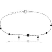Emiliano Jewellery Zirkon Taşlı Gümüş Rengi Kaplamalı Taşlı Sallantılı Gümüş Bileklik