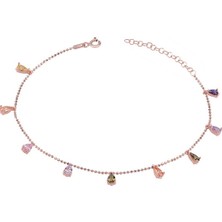 Emiliano Jewellery Renkli Taşlı Rose Altın Kaplamalı Damla Gümüş Bileklik