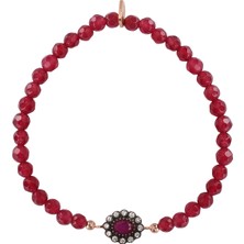 Emiliano Jewellery Zirkon Taşlı Rose Altın Kaplama Kırmızı Boncuklu Oval Desenli Gümüş Strech Bileklik