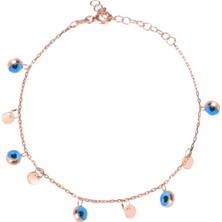 Emiliano Jewellery Lacivert Cam Göz Taşlı Rose Altın Kaplamalı Pullu Gümüş Bileklik