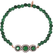 Emiliano Jewellery Zirkon Taşlı Rose Kaplamalı Yeşil Boncuklu Yuvarlak Desenli Gümüş Strech Bileklik