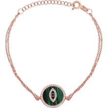 Emiliano Jewellery Zirkon Taşlı Rose Altın Kaplamalı Sedefli Göz Gümüş Bileklik