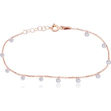 Emiliano Jewellery Emılıano Jewellery Zirkon Taşlı Pırlanta Montür Rose Altın Kaplama Taş Sallantılı Gümüş Halhal