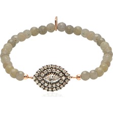 Emiliano Jewellery Zirkon Taşlı Rose Altın Kaplama Boncuklu Geometrik Şekilli Desenli Gümüş Strech Bileklik
