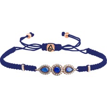 Emiliano Jewellery Zirkon Taşlı Rose Kaplama Damla Taşlı Gümüş Makrome Bileklik