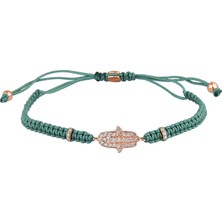Emiliano Jewellery Zirkon Taşlı Rose Altın Kaplama Ipli El Desenli Macrome Gümüş Bileklik