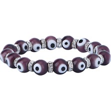 Emiliano Jewellery Stretch 10 mm Koyu Mor Renkli Nazar Boncuklu Kristal Taşlı Rondela Bileklik