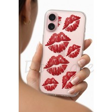 Iphone 16 Kırmızı Dudak / Öpücük Desenli Şeffaf Telefon Kılıfı Nemere