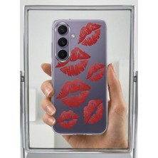 Samsung S25 Kırmızı Dudak / Öpücük Desenli Şeffaf Telefon Kılıfı Nemere