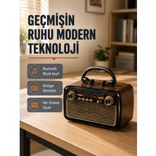 Zenviaa Mey Ithalat® Bluetooth’lu LED Işıklı Nostaljik Müzik Kutusu – Ahşap Dokulu, Vinta