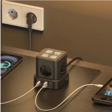 Elitse 4lü Akım Korumalı Priz Gece Lambalı 2xusb 2xtype-C Çıkış Yüksek Gerilim Koruma Çoklu Priz Çoğaltıcı