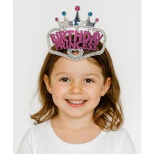 Elitse Gümüş Renk Taç Üzeri Pembe Birthday Prenses Yazılı Çocuk Parti Tacı 11X12 cm