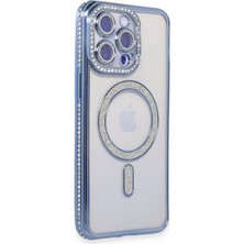 Elitse Apple Iphone 15 Pro Max Kılıf Joke Simli Magneticsafe Kılıf - Mavi