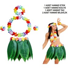 Elitse Yetişkin Hawaii Kostüm Seti - Yaprak Etek  Hawaii Set - 5 Parça