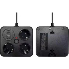 Elitse Akım Korumalı Anahtarlı Priz - 3x Priz - 2x USB - 2x Type-C - 2 mt Kablo Hızlı Şarj Özellikli Siyah