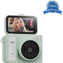 Elitse 2k Mini Dijital Retro Video Kamera Flaşlı Dijital Vlog Mini Fotoğraf Makinesi Türkçe Menü Yeşil