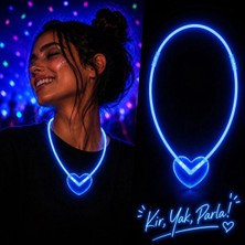 Elitse Neon Işıklı Fosforlu Kalp Parti Kolyesi Mavi Renk
