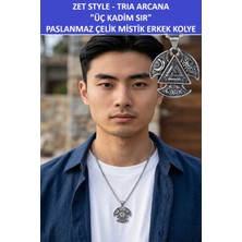 Zetconcept Zet Style Trıa Arcana Mistik Erkek Kolye 316L Paslanmaz Çelik Üçlü Mühür Güneş Ay Sembollü 70 cm Zincir