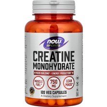 Now Sports Creatine Monohydrate 750 Mg 120 Veg Capsules - Energy Production & Mass Building