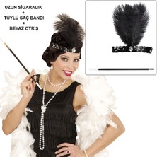Elitse Retro Charliston Beyaz Otrişli Aksesuar Seti – 2039LER 9039LAR Gatsby Kostüm Seti