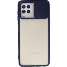Elitse Samsung Galaxy A22 Kılıf Palm Buzlu Kamera Sürgülü Silikon - Lacivert