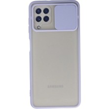 Elitse Samsung Galaxy A22 Kılıf Palm Buzlu Kamera Sürgülü Silikon - Lila