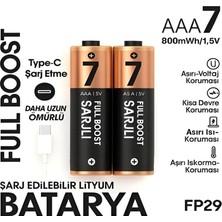 Elitse Type-C Şarjlı 800MWH 1.5V Şarj Edilebilir 2’li Aaa Ince Pil - Lityum Iyon Batarya