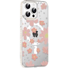 Elitse Joko Apple Iphone 15 Pro Floral Magsafe Kapak - Pembe