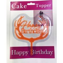 Elitse Happy Birthday Yazılı Turuncu Dallı Pasta Kek Çubuğu