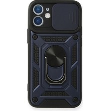 Elitse Apple Iphone 12 Mini Kılıf Pars Lens Yüzüklü Silikon - Lacivert