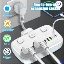 Elitse Akım Korumalı 2’li Ayrı Anahtarlı Priz, 2x Priz, 3x Usb, 1x Type-C, 2 mt Kablo, Hızlı Şarj