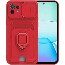 Elitse Xiaomi Mi 11 Lite Kılıf Zuma Kartvizitli Yüzüklü Silikon - Kırmızı