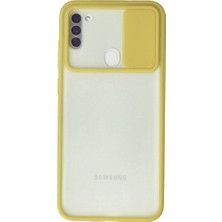 Elitse Samsung Galaxy A11 Kılıf Palm Buzlu Kamera Sürgülü Silikon - Sarı