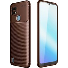 Elitse Realme C21 Kılıf Auto Focus Karbon Kapak - Kahverengi