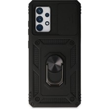 Elitse Samsung Galaxy A72 Kılıf Pars Lens Yüzüklü Silikon - Siyah