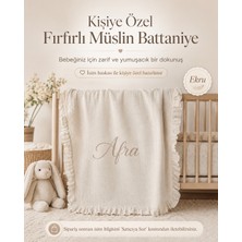 Emsera Atelier Kişiye Özel Isim Baskılı Fırfırlı Müslin Bebek Battaniyesi Ekru