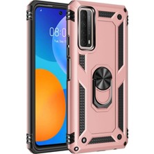 Elitse Huawei P Smart 2021 Kılıf Sofya Yüzüklü Silikon Kapak - Rose