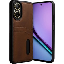 Elitse Realme 12 Lite Kılıf Sara Kartvizitli Deri Kılıf - Taba