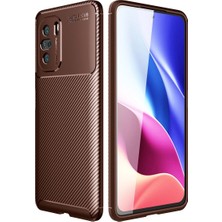 Elitse Xiaomi Poco F3 Kılıf Auto Focus Karbon Kapak - Kahverengi