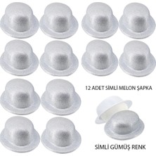 Elitse Gümüş Renk Simli Melon Yuvarlak Parti Şapkası 12 Adet