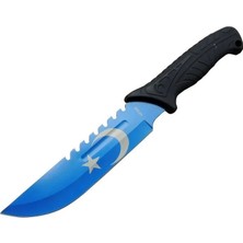 Elitse Ayyıldız MF033BL Mavi Av Bıçağı 31CM - Testere Detaylı Bıçak, Kılıflı, Plastik Sap
