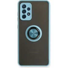 Elitse Samsung Galaxy A72 Kılıf Montreal Yüzüklü Silikon Kapak - Buz Mavi