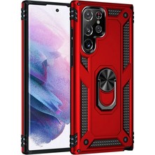 Elitse Samsung Galaxy S23 Ultra Kılıf Sofya Yüzüklü Silikon Kapak - Kırmızı