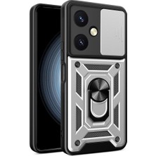 Elitse Vivo Y27 Kılıf Pars Lens Yüzüklü Silikon - Gümüş