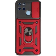 Elitse Realme C25Y Kılıf Pars Lens Yüzüklü Silikon - Kırmızı
