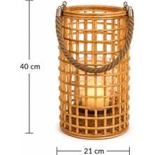 Hüco Bazaar Dekoratif Hediyelik Mumluk/şamdan/avize/lamba Büyük Bambu Rattan Şık Ev Ofis Yazlık Bahçe