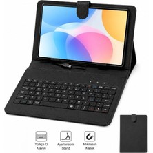 Hüco Bazaar Kablolu Klavyeli Tablet Kılıfı 9,3-10,7 Inch Inç Arası Mikro USB ve Type C Uygundur